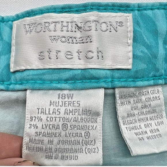 Worthington Stretch Teal Blue Floral Capri Pants Cotton Plus Size‎ 18W Summer - Picture 4 of 9